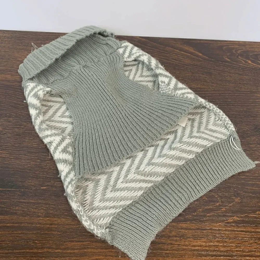 Gray White Chevron Print Thermal Ribbed Knit Dog Clothes Pullover Sweater
